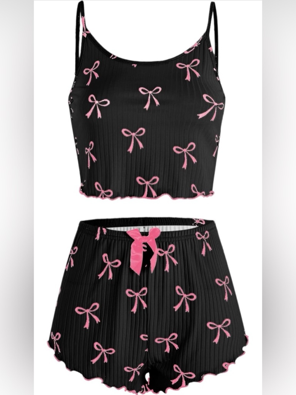 Women's XL 2 Piece Bowknot Pajama Sets Camisole Tops with Mini Shorts (24)